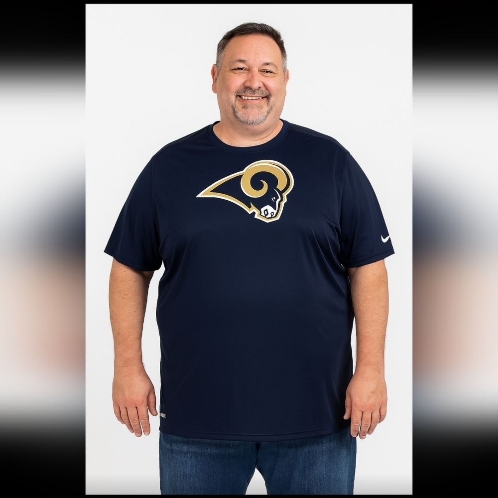 Nike NFL Los Angeles Rams Mens Navy Blue Dri Fit Short Sleeve Football Shirt 4XL